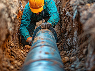 Man in trench fixing a pipe